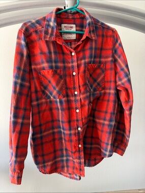 Mossimo Red and Navy Plaid Button-Front Shirt